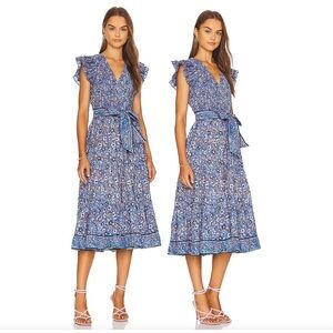 CLEOBELLA AUTUMN MIDI DRESS IN BLUE PAISLEY PRINT WITH POCKETS SIZE SMALL